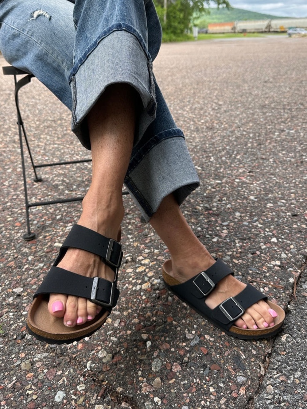 Birkenstock Arizona Black Leather Buckle Slide Sandals Size 38